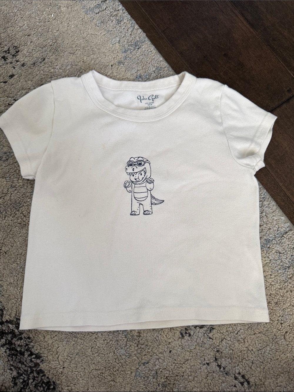 Brandy Melville Cream Tee with Navy Dinosaur Sketch